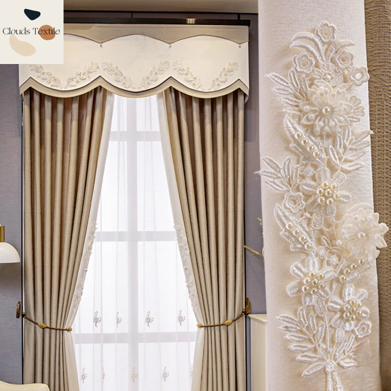 

Custom New French Light Luxury Romantic Cream Tea Curtains for Living Dining Room Bedroom Premium Shading Window Screen