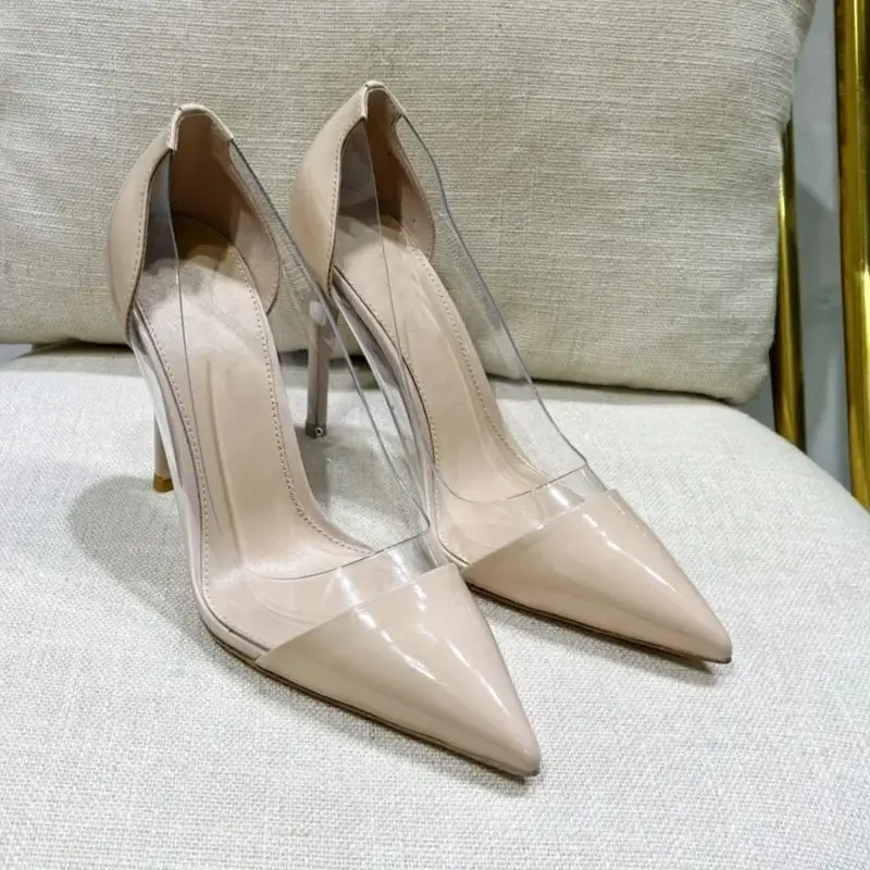 Summer New Transparent Colored Pointed High Heels, Women's Fine Heels, Lacquer Leather Sexy Naked Single Shoes