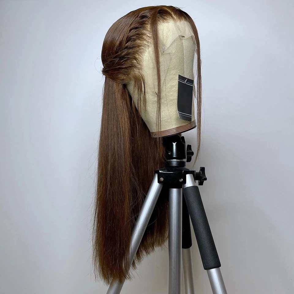

Long Free Part European Dark Brown Straight Soft Virgin Human Hair Jewish Wig Swiss 13x4 Lace Front Kosher Sheitel Wigs For Wome