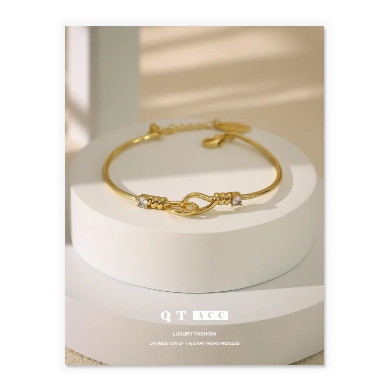 

Brass plated with 18K real gold, personalized minimalist ins, niche zircon micro inlaid clasp design, bracelet bracelet, female