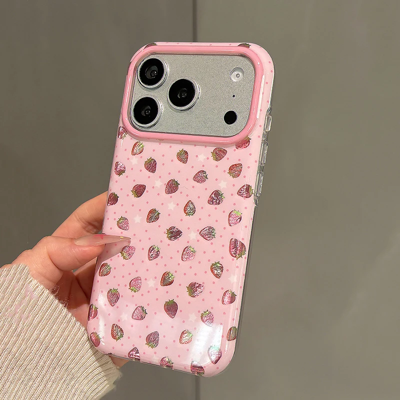 Sweet Cute Bling Pink Strawberry Shockproof Phone Case - Hard IMD TPU Back Cover