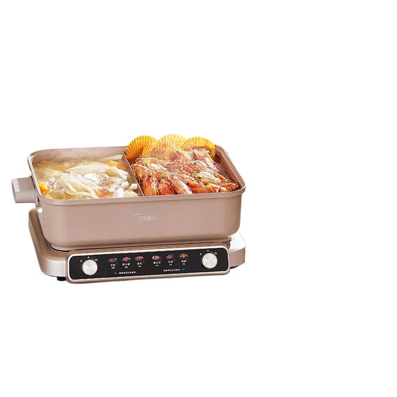 Midea Ultra-thin Fast Boiling Electric Chafing Dish Household Multi-function Electric Heating Split Double-flavor Hot Pot 220V 6