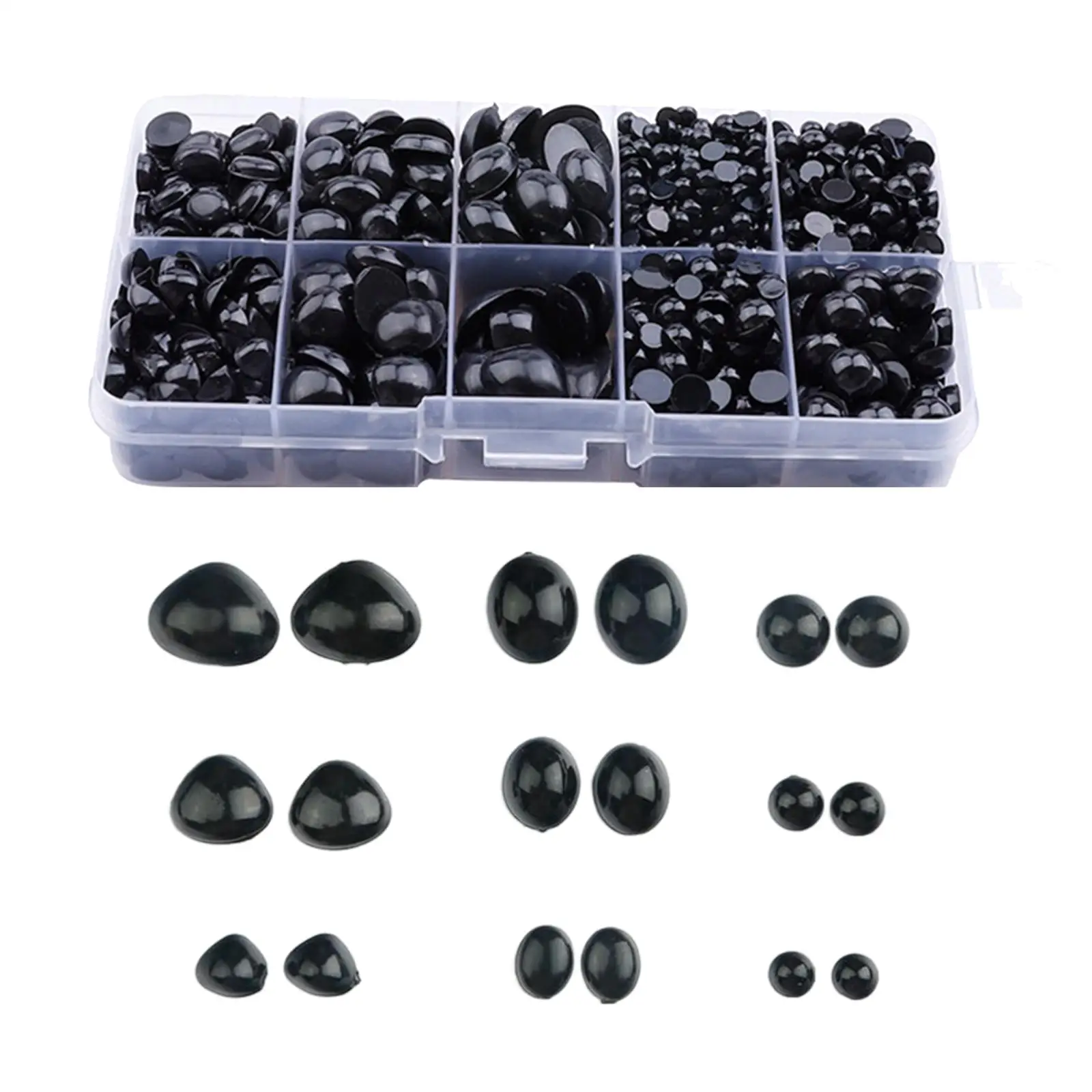 Craft Doll Eyes 1000Pcs Black Plastic Safety Eyes and Noses DIY Crafts Half Round Cabochons Flat Bottomed Eyes Craft Doll for Bear Puppet