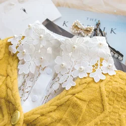 White Lace Fake Collar Women Detachable Collars Choker Beads False Collar Woman Fake Half Shirt Collar Remoable Faux Col Tie