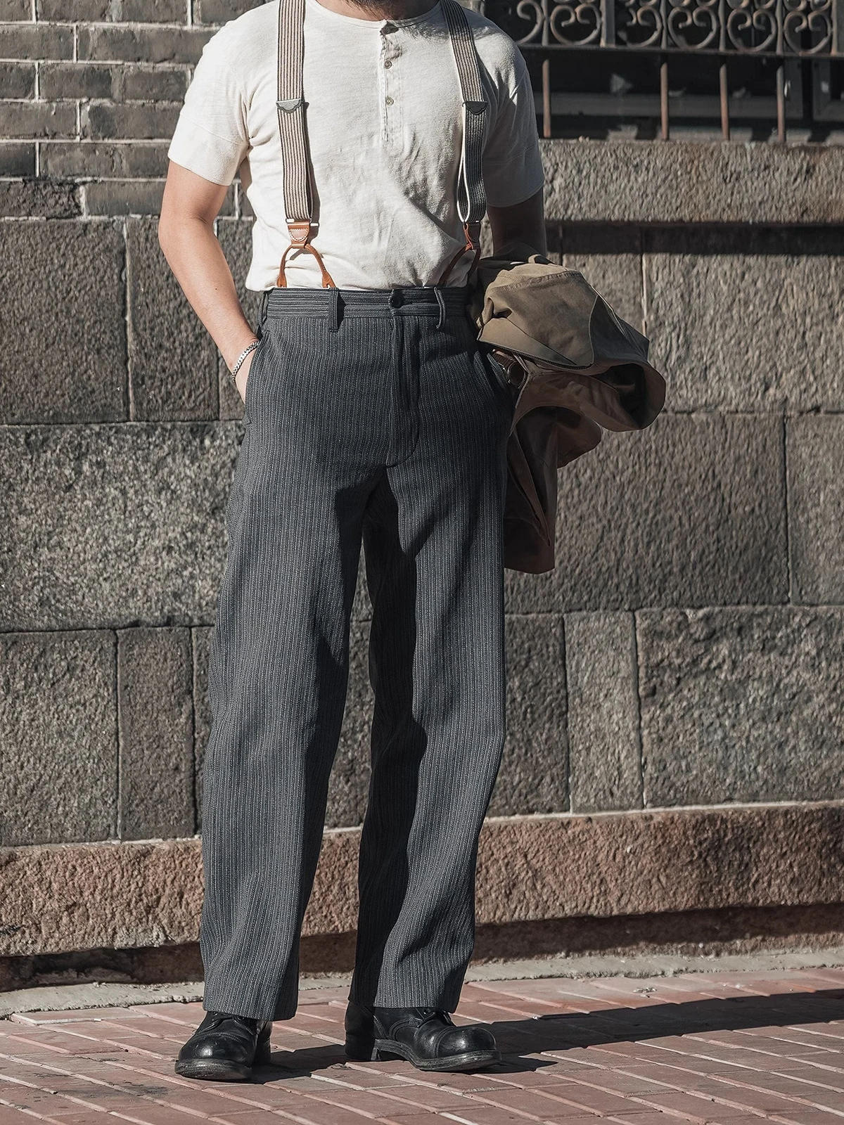 Bronson 1930's Black and Grey Stripes Pants Vintage Style