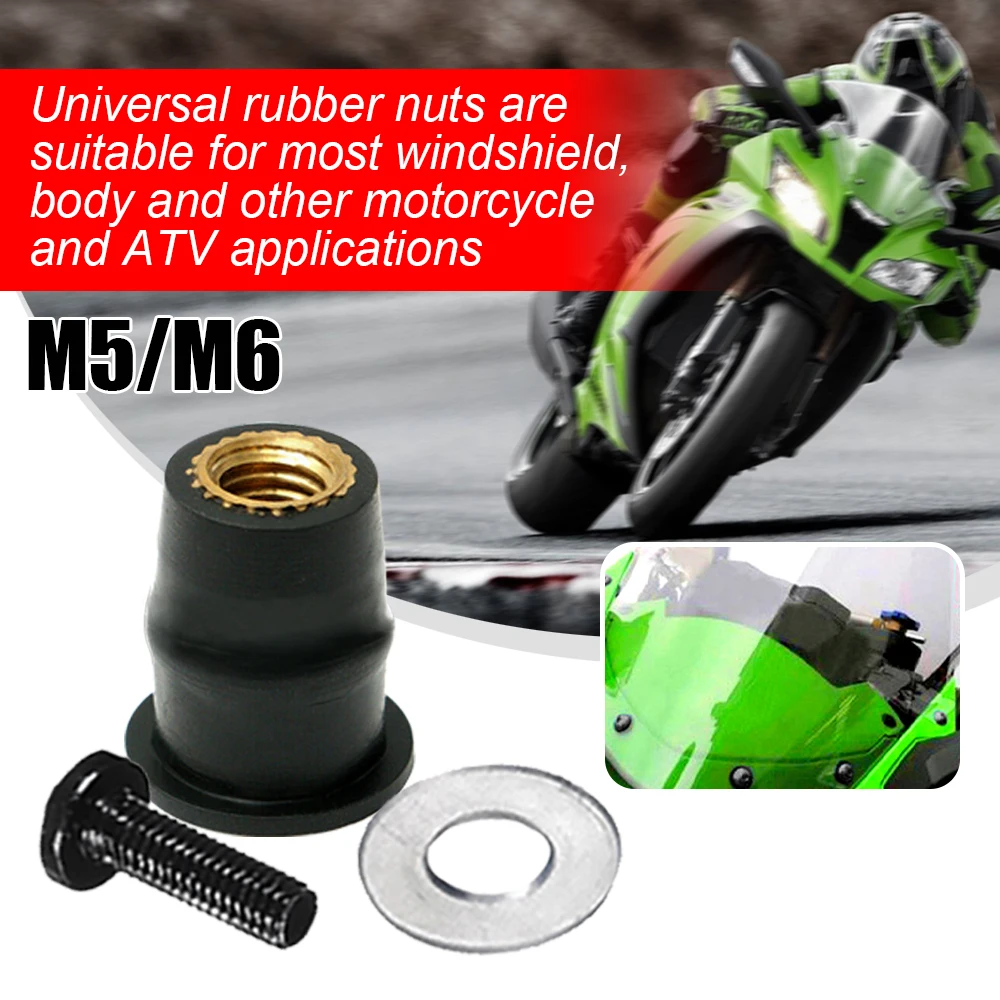 10Pcs/Set M5 5mm Metric Rubber Well Nuts Motorcycle Windscreen Windshield Fairing Cowl For Honda Suzuki Auto Motorbike Off-road