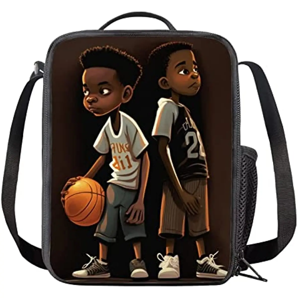 

African Basketball Boys Lunch Box for School Lunch Bag with Shoulder Strap Bento Lunch Box for Kids Lunch Bag with Bottle Holder