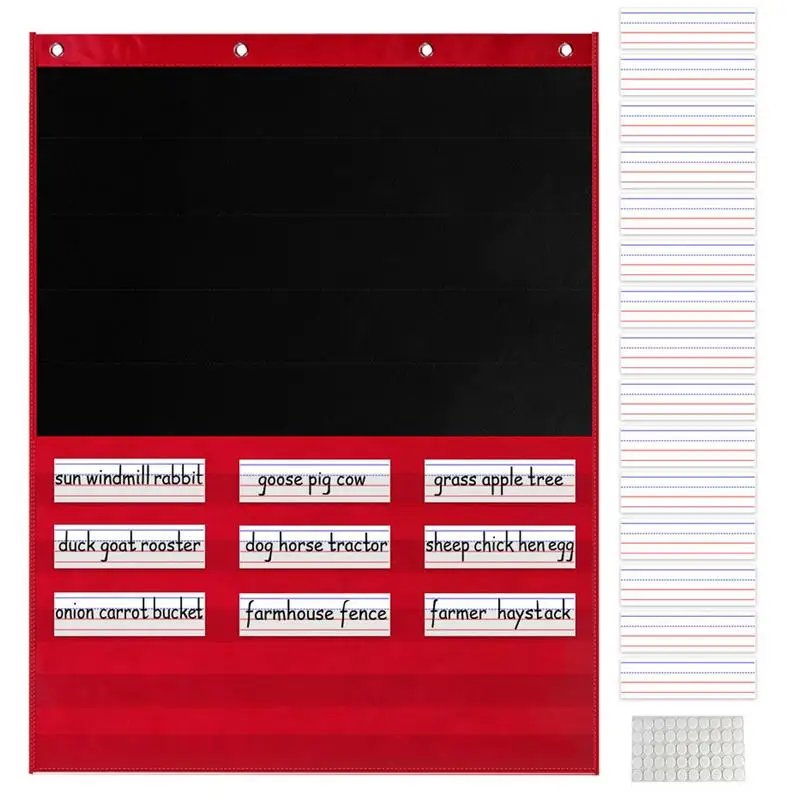 

Daily Schedule Pocket Chart Standard Size Pocket Chart With 15 Dry Erase Cards And 5 Pocket Red And Black Classroom Pocket Chart