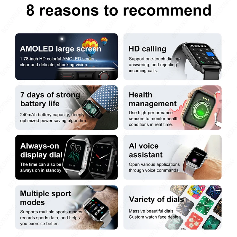 2023 ο Smartwatch  AMOLED HD ũ  ȭ IP68  Heartrate    Ʈ ġ ȵ̵ IOS