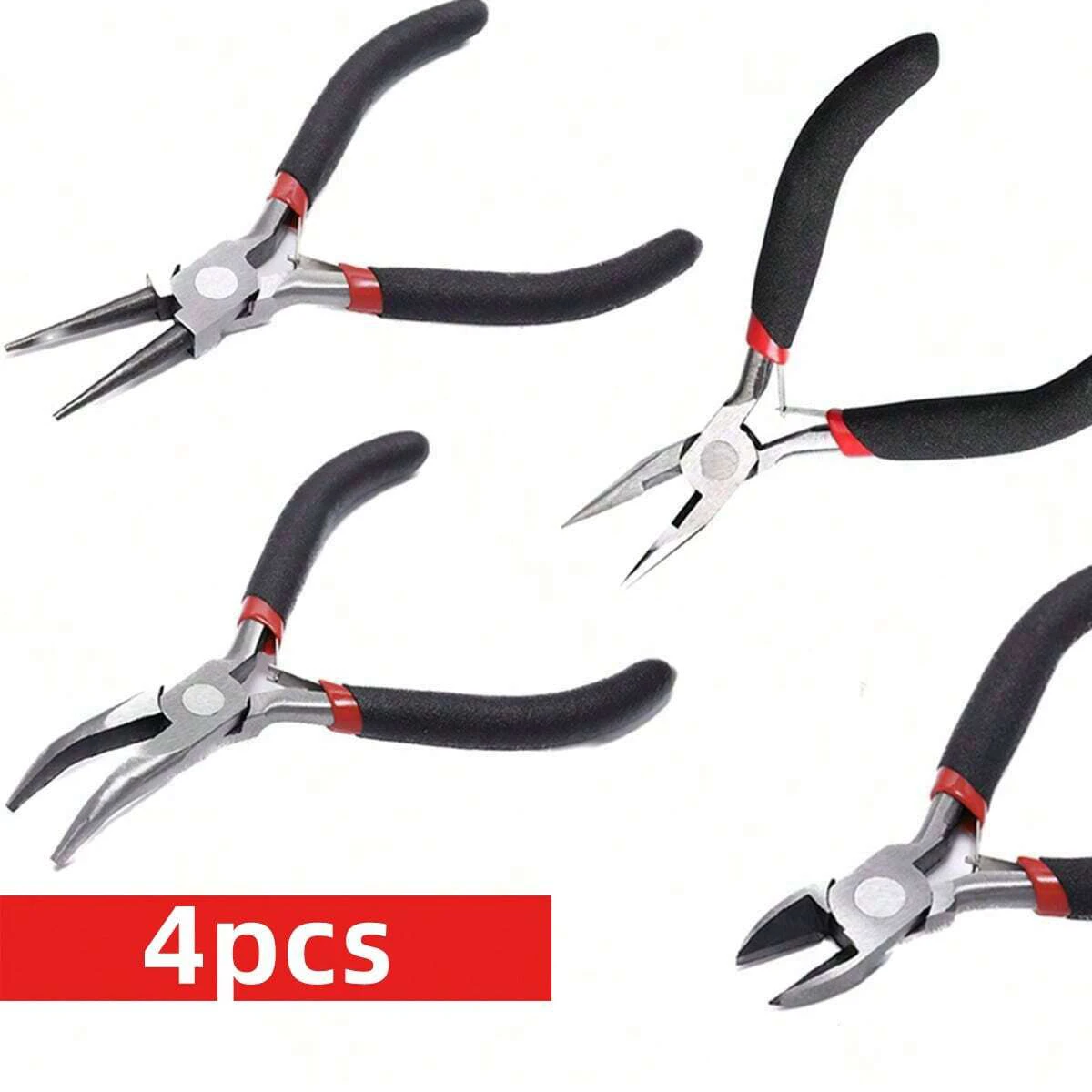 4 Stück/1 Stück schwarzes Eisen-Schmuckzangen-Werkzeugset inklusive Nadel-Runddrahtschneider und gebogene Spitzzange für die Reparatur von Schmuckperlen – Detail 8