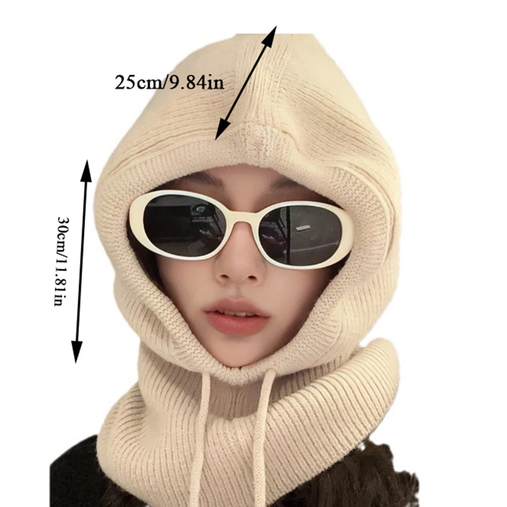 Women's New Fall Winter Full-envelope Cap Knitted Balaclava Hat Scarf Hat Two-in-one Woolen Warm Ear Protection Cap Pullover Hat 4