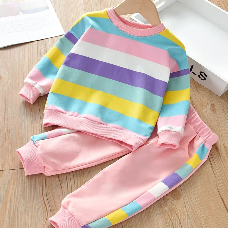 Girls Clothing Sets Kids Sweatshirt+pant 2pcs Suit Spring Autumn Tracksuit Children's Rainbow Sportswear Clothing Casual