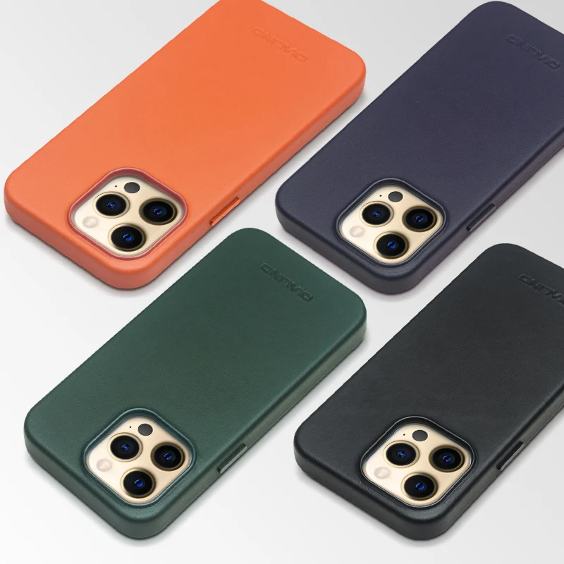 QIALINO Genuine Leather Slim Phone Case for iPhone 13 14 Pro Fashion Handmade Anti-knock Back Cover for iPhone 12Mini 12 Pro Max