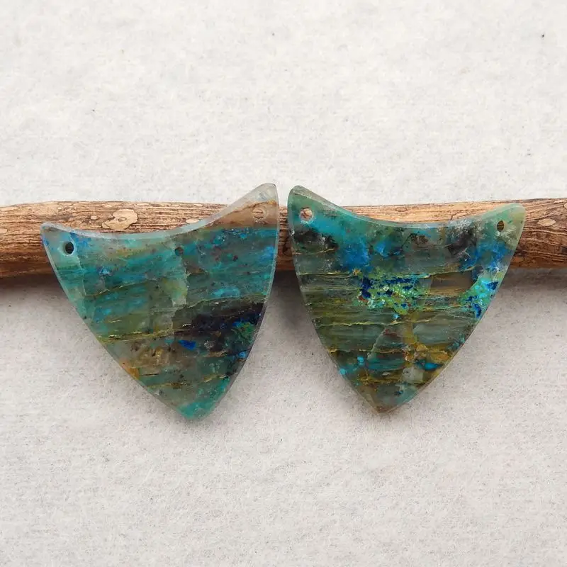 Natural Stone Chrysocolla Double Holes Earrings For Women Fashion Semi-Precious DIY Jewelry Accessories 25x23x3mm 6g