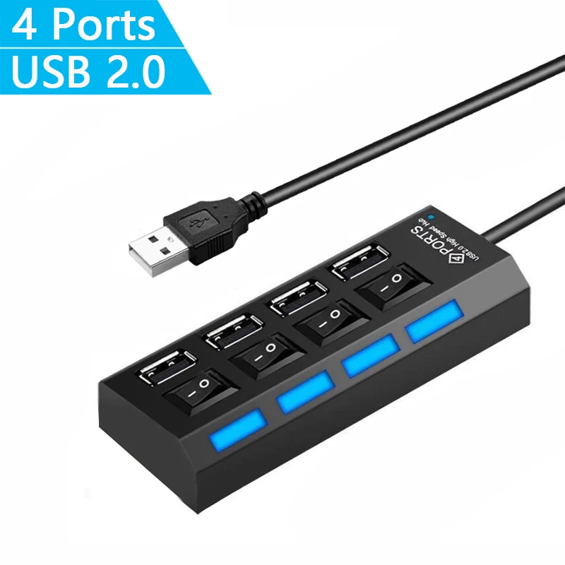 4 Ports USB 2.0 Hub Splitter Multi-Function Interface Hub Extender Laptop Multi-Purpose U Disk Socket Extension USB Splitter