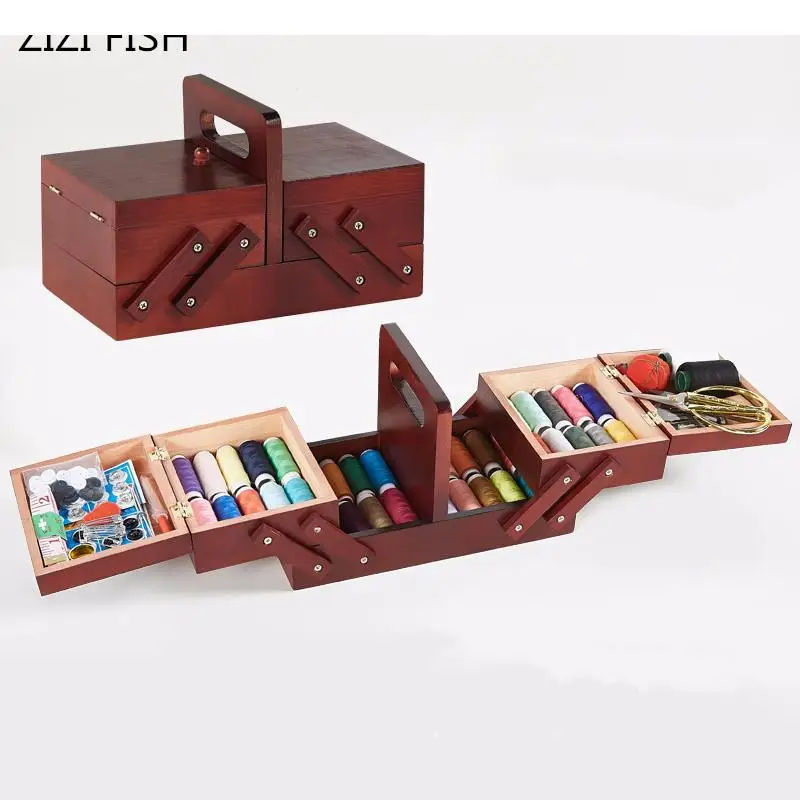 

Storage Wood Box Sewing Kit Needle Tape Scissor Multifunction Threads Sewing Tools Accessory Sewing Kits For Home&Travelling