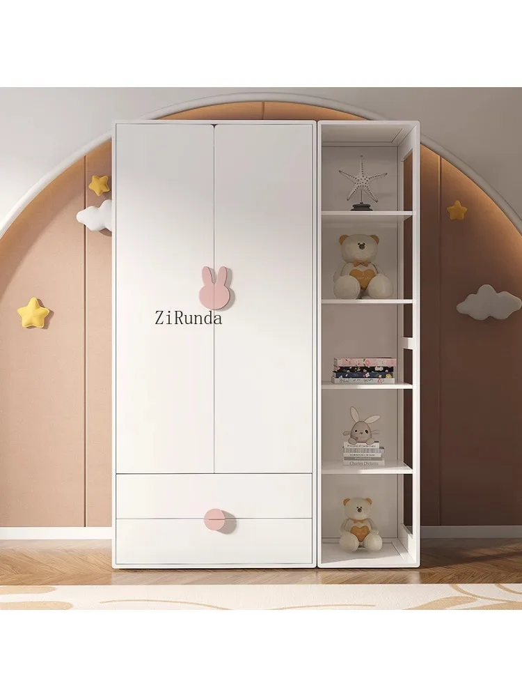 1Children's wardrobe solid wood home bedroom girls storage cabinet desk integrated simple wardrobe