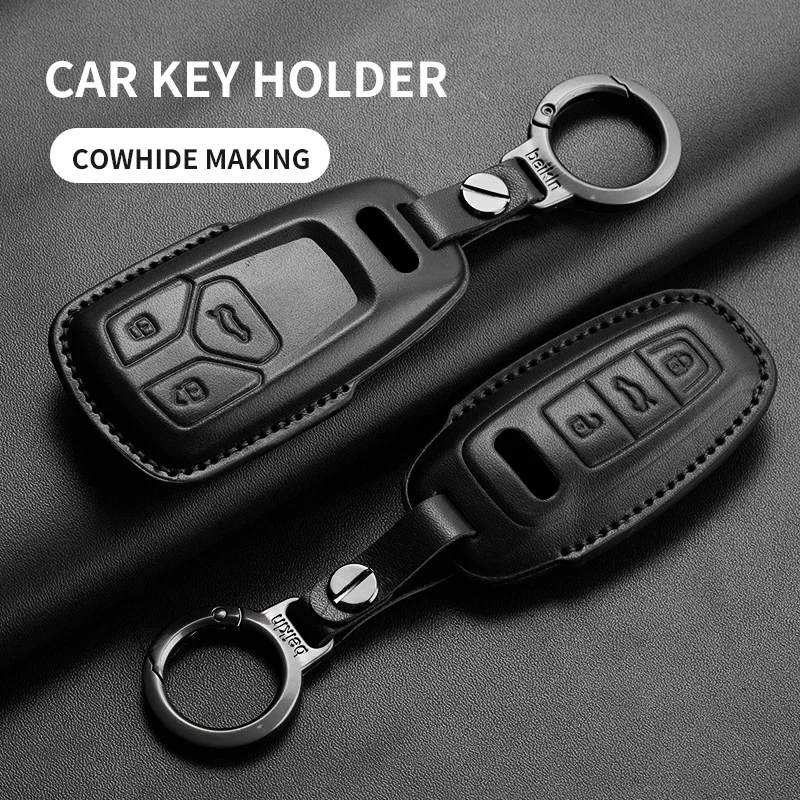 HIBEYO Custodia Smart per Chiave Audi, in Pelle Bovina, per Audi A1 A3 A6 Q3 Q5 Q7 S3 R8 TT Chiave a Scatto con Telecomando a 3 Tasti, Colore Rosa