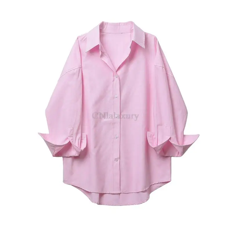 CNlalaxury 2023 Women Spring Solid Single Breasted Blouses Vintage Lapel Collar Long Sleeve Office Lady Female Shirt Chic Blouse