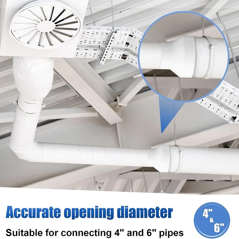 6 To 4 Inch Duct Reducer Increaser ABS Air Duct Adapter Fan Or Dryer Vent Adapter HAVC Pipe Connector 2 Pcs White