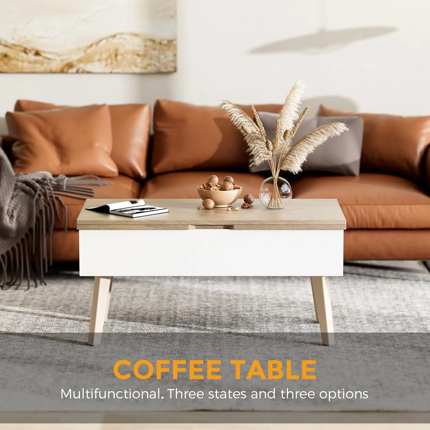 3 in 1 Lift Top Coffee Table, Coffee Table Converts to Dining Table, Lift Top Dining Table Work Desk with Storage 5