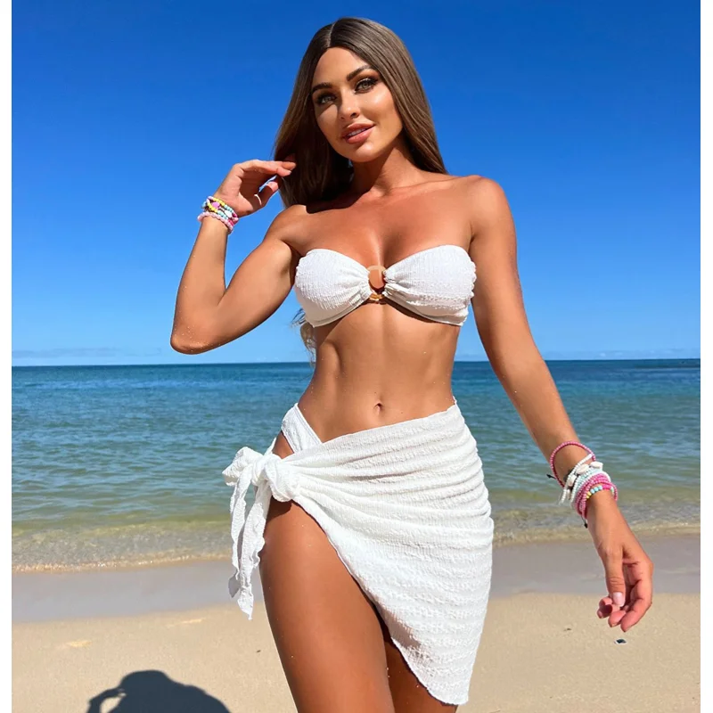 

Women's 3 Pieces O Ring Bandeau Wrap Knot Side Bikini Swimsuit