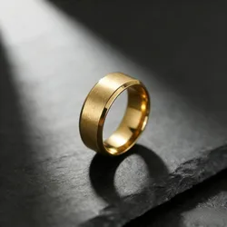Sleek Matte Black Stainless Steel Unisex Ring - Stylish Fashion Jewelry for Weddings & Engagements (Gold)
