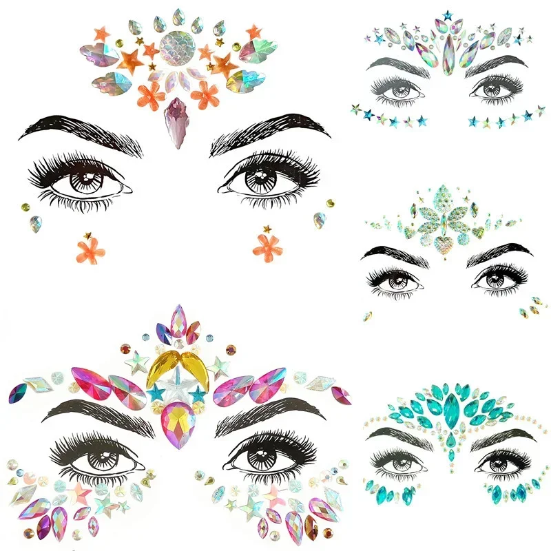 Mermaid 3D Crystal Tattoo Sticker Party Face Stickers Face Decoration