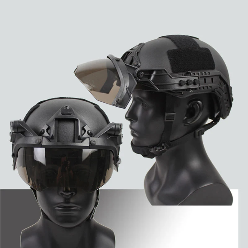 Black Tactical Airsoft Face Mask with Visor Goggles CS Protection Helmet  Mask