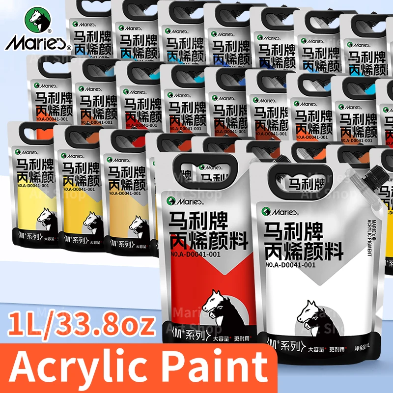 Marie's Premium Rich Pigment Acrylic Paint - 1L/33.8oz for Canvas, Glass, Stone, and Art Projects