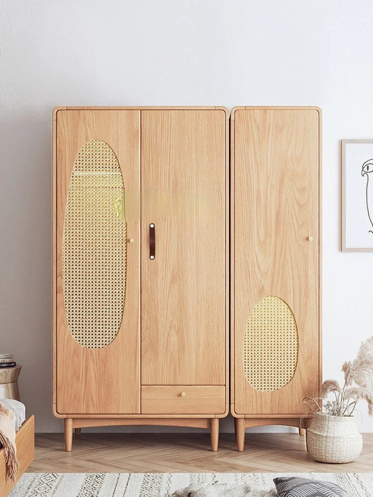 

Small Fresh Solid Wood Wardrobe Bedroom Rattan Wardrobe Small Apartment Japanese Household Simple Girl