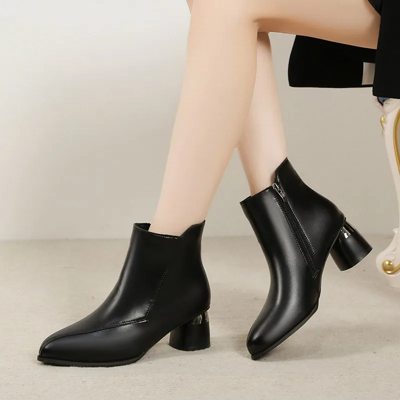 

Women's Side Zipper High Heel Boots 2023 Winter Fashion Short Boots Ladies Designer Waterproof Platform Shoes Zapatos De Mujer
