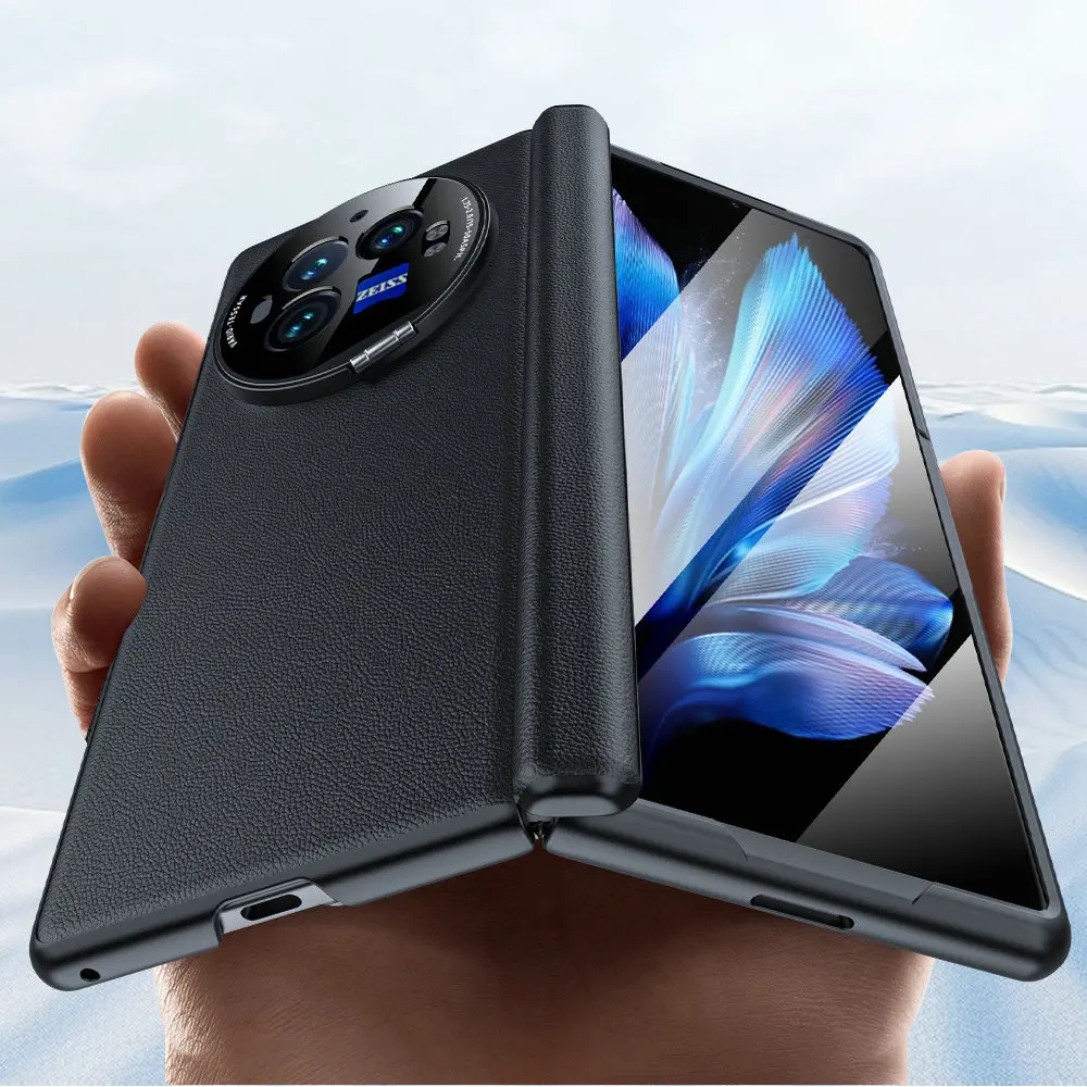 Premium Lichee Real Leather Case with Stand and Built-in Tempered Glass Screen Protector