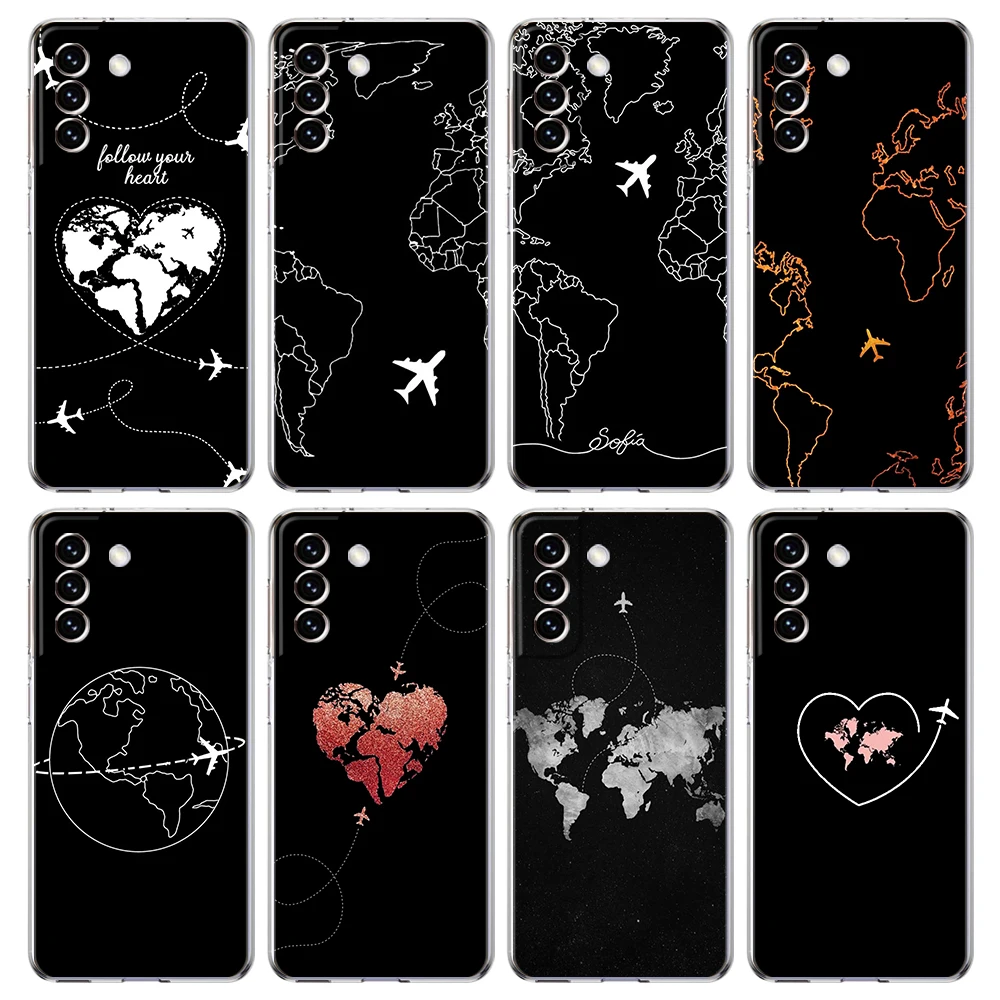 Clear Cartoon World Map Phone Case with Scenic Directions