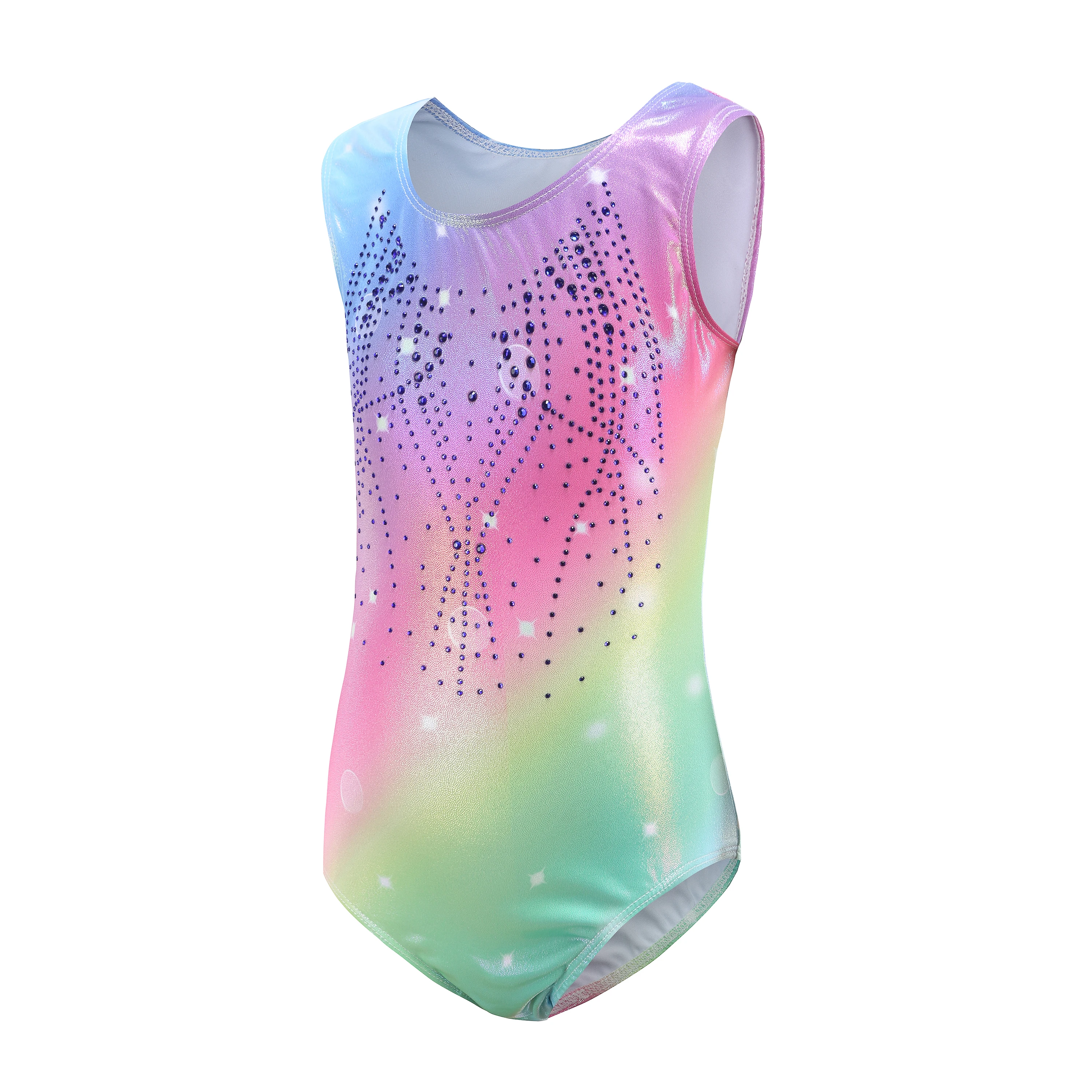 Hochwertige, preiswerte Kinder-Mädchen-Kind-Spandex-Wettbewerbs-Regenbogen-Sterntanz-Gymnastik-Trikots zum Verkauf – Detail 3