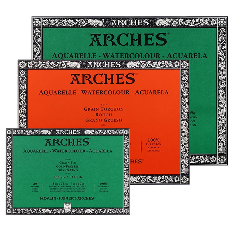 아치형 수채화 용지 100% 면 300g 아쿠아렐 20매 아티스트 수채화 스케치북 블록 페인팅 용지 학용품
