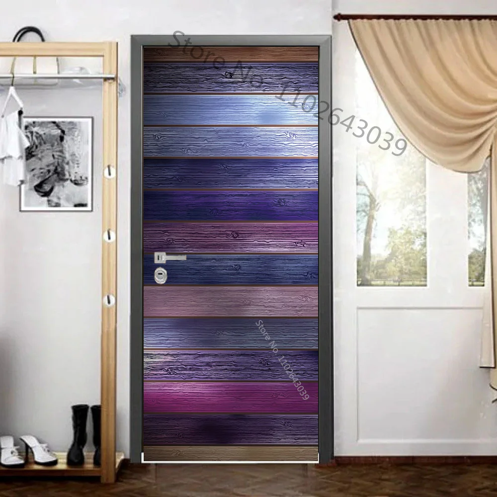 thumbnail image 1 of Pegatinas de imitación de madera para puertas, pegatinas de madera retro para puertas, mural artístico autoadhesivo 3D, decoración para dormitorio, sala de estar, papel tapiz de vinilo de PVC, 1 of 5