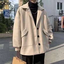 

Woolen Coat Men Autumn Winter Korean Fashion Turn-down Coats Thicken Windbreaker Solid Single-breasted Outerwear Male
