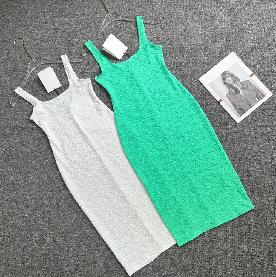 

148259 Fashion Classic Trendy Luxury Design New Textured Jacquard Knitted Strap Dress Female A2