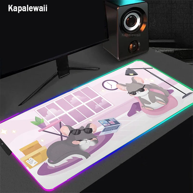 

Коврик для мыши RGB Kawaii Cat с розовым настольным ковриком, геймерский ПК компьютер XXL, разноцветные аксессуары для игр, светодиодный коврик для мыши 90x40