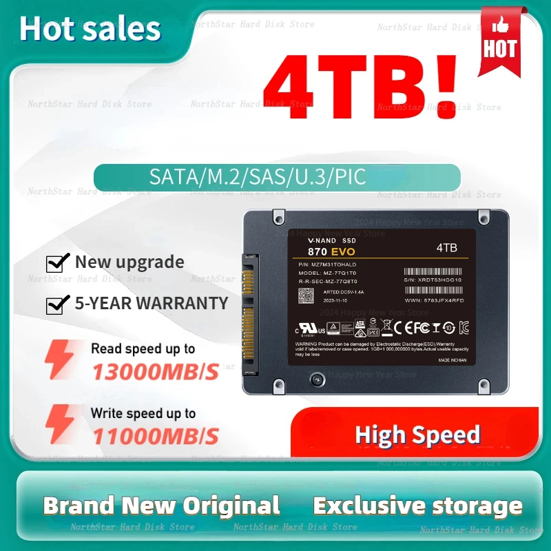 

High Speed 2.5Inch 4TB 870EVO Portable SSD Sata Hard Drive for Laptop Micro PS5 Desktop 2TB 1TB Internal Solid State Hard Disk