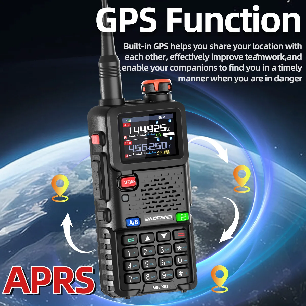 BAOFENG UV-5RH PRO GPS Walkie Talkie Bluetooth Wireless APP Programming 10W Multi Band Long Range Type-C AM Ham Two Way Radio 4