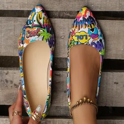 Women's Shoes 2024 Plus Size Slip on Women's Flats Hot Sale Daily Flats Women Print Shallow Pointed Toe Soft Bottom Shoes Ladies