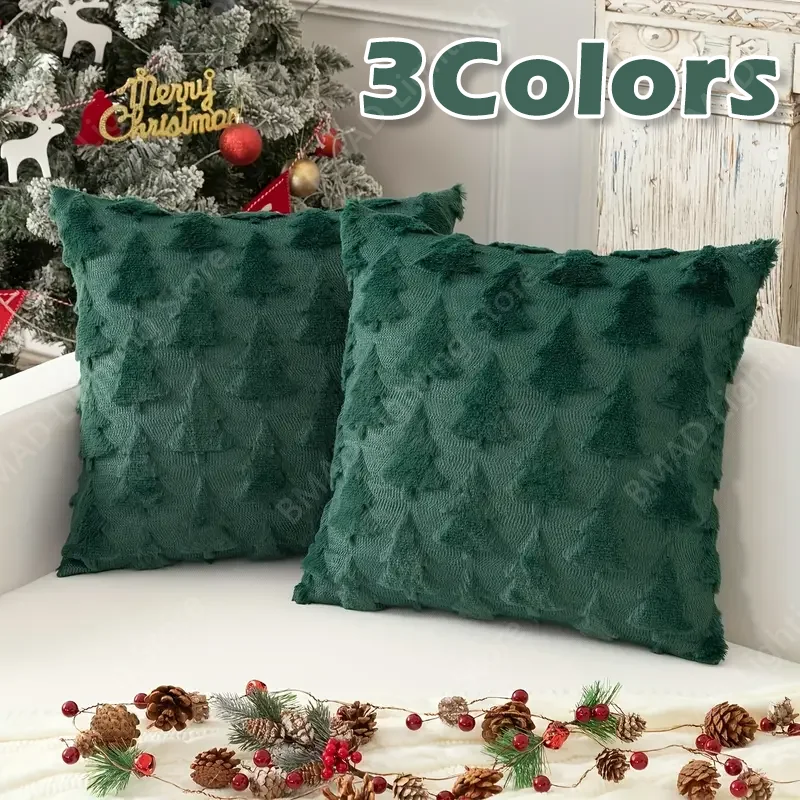 Festive Plush Christmas Decorative Pillow Cover for Sofa and Living Room Decor, Holiday Photo Props