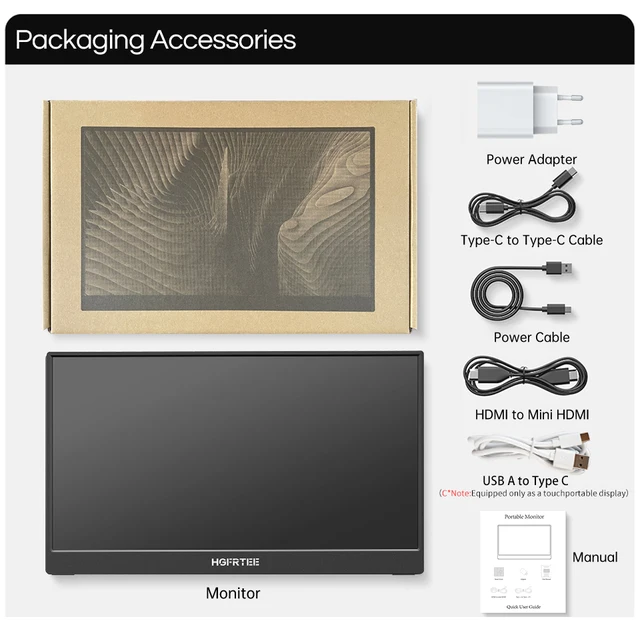 HGFRTEE 14.1inch Portable Monitor Touch Screen 400cd/m²