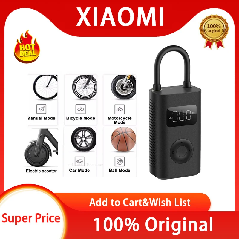 

New Xiaomi Portable Air Pump 2 Mijia Electric Air Compressor Treasure Type-C Multitool Inflator Digital tire pressure detection