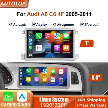 Radio para coche con Carplay inalámbrico y Android Auto, Linux, 7 pulgadas, 8,8 pulgadas, para Audi A6 C6 4F 2005-2011, MMI 2G, MMI 3G, reproductor multimedia de vídeo, pantalla táctil con Airplay, Autolink, Mirror Link, WiFi, Bluetooth, navegación GPS 1