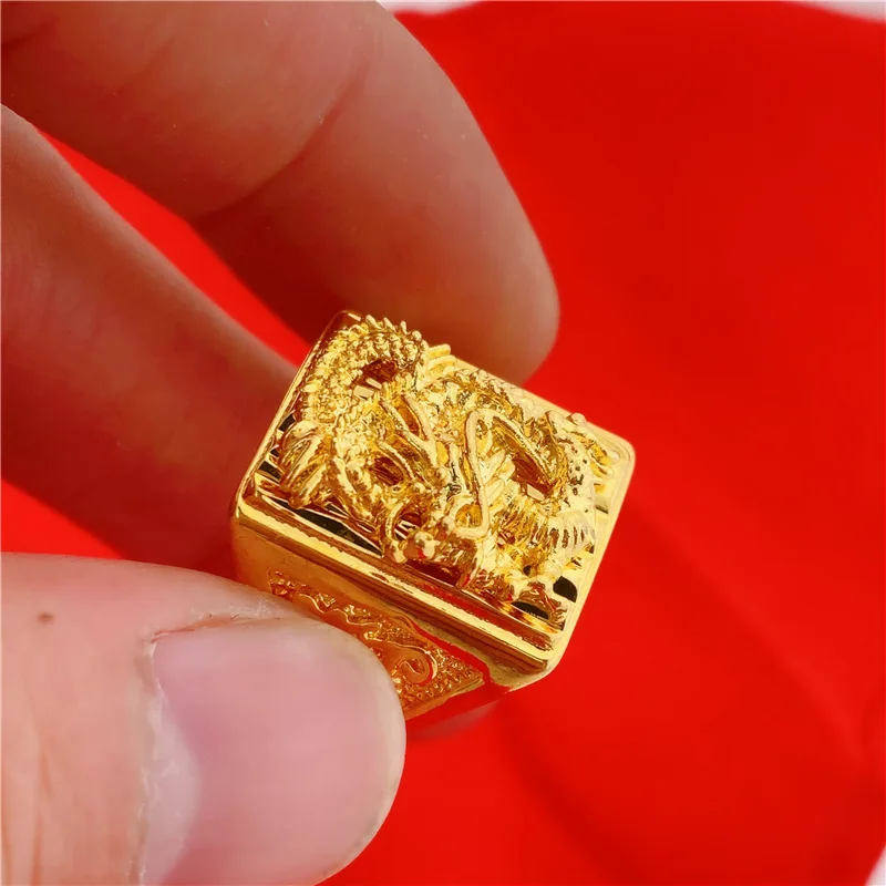 

Real 18K Gold Color Relief Dragon Pattern Ring for Lover Men Bro Father Party Birthday Finger Ring Jewelry Gift Not Fade