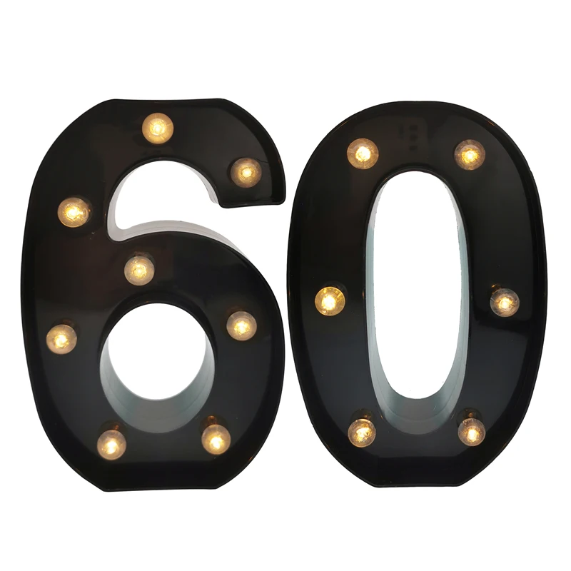2 Stücke 21 cm 30th 40th 50th 60 Schwarze Zahl LED String Nachtlicht Zeichen Lampe Glücklich Erwachsener Geburtstag Jahrestag Home Party Dekoration – Detail 8