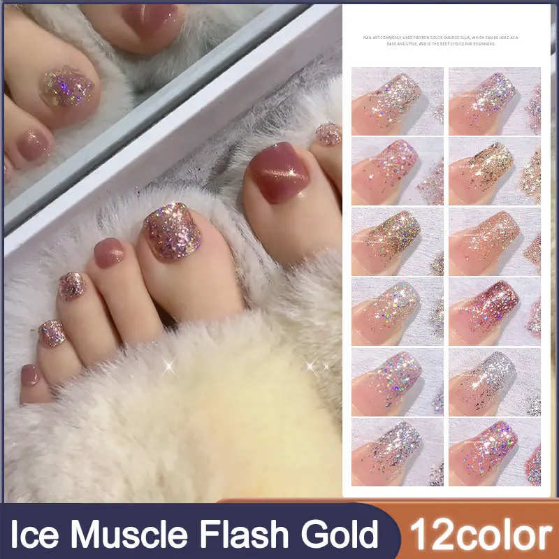 

MUSELUOGE Ice Muscle Flash Gold Gel Nail Polish 15ml Flash Glitter Bright Diamond Semi Permanent Varnish Soak Off UV Nail Polis